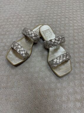 Dolce Vita Braided Double-Strap Slide Mules in Metallic Champagne